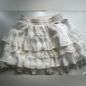Hollister White Ruffled Skirt with Lace Details